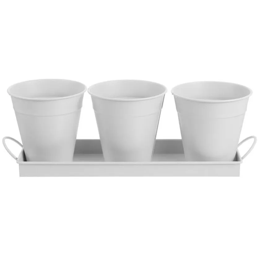 Best Quality  4 Piece Galvanized Iron Planter Small Pots and Removable Display Tray with White Finished for Flowers and Herbs