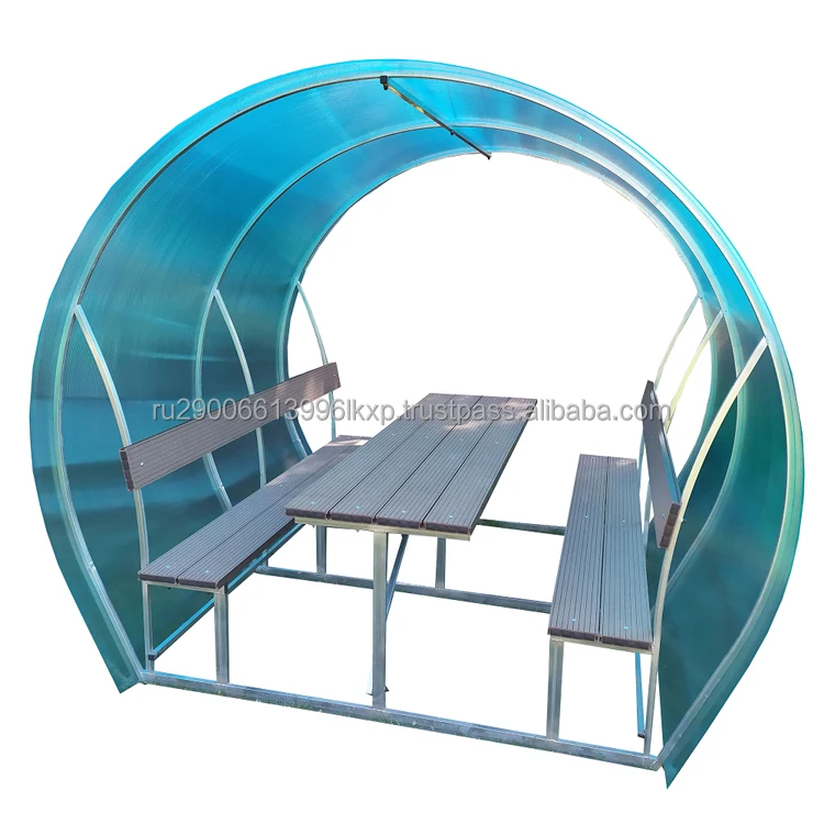 Gazebo metal Galvanized Steel Gazebo Arbor Pion With Decking Benches With Polycarbonate Roof rounded shape capacity 8-10 people