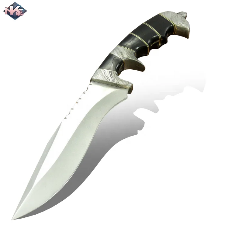 Customise Hand Crafted Camping Knife D-2 Steel Knife with Bull Horn Handle and Cow Hide Leather Sheath