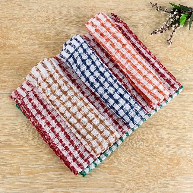 Recycled 100% cotton yarn dyed check table cloth kitchen towels napkin Flower Design Clean Towel Photo Printing Table Kitchen