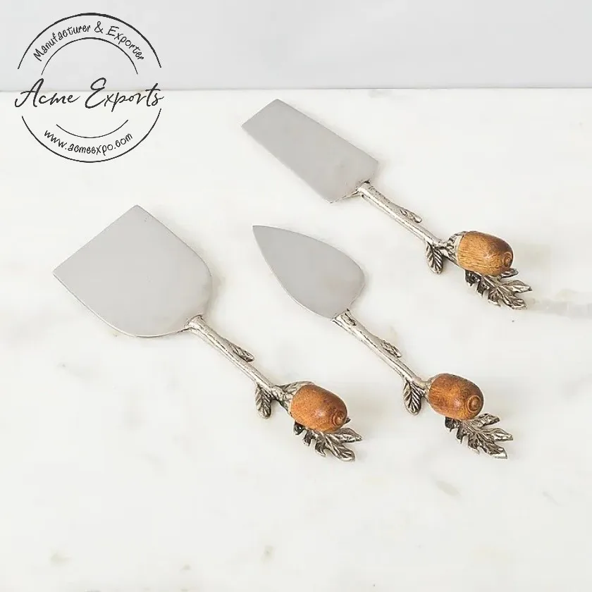 Manufacturer Handcrafted 3pcs Stainless Steel Cheese Slicer Knives Set with Chestnut Handle Used for Breakfast Table Top