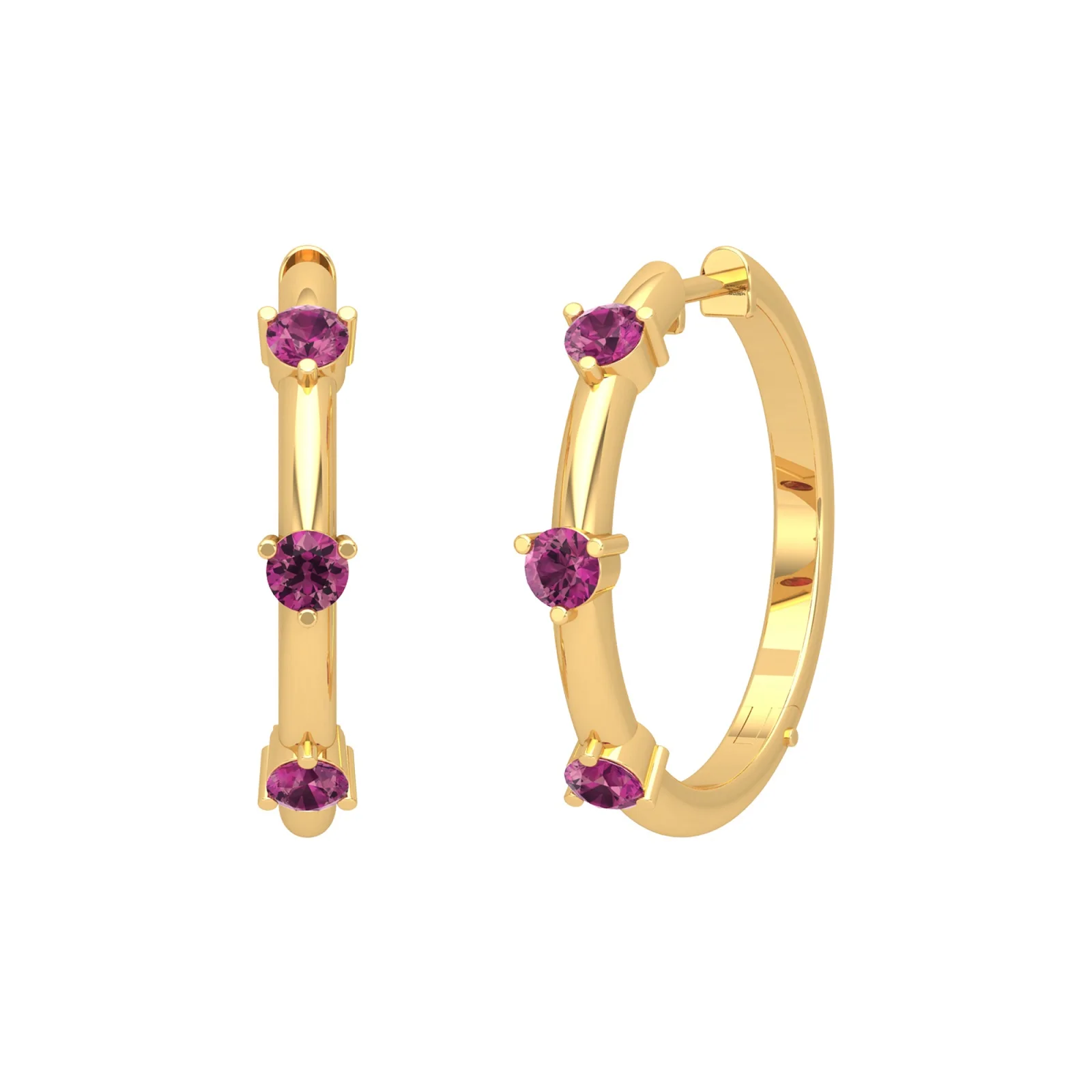 Trendy Natural Pink Tourmaline Hoop Earrings Round Modern Trendy Gemstone Earrings For Women For Regular Wear 10K Gold H-VS