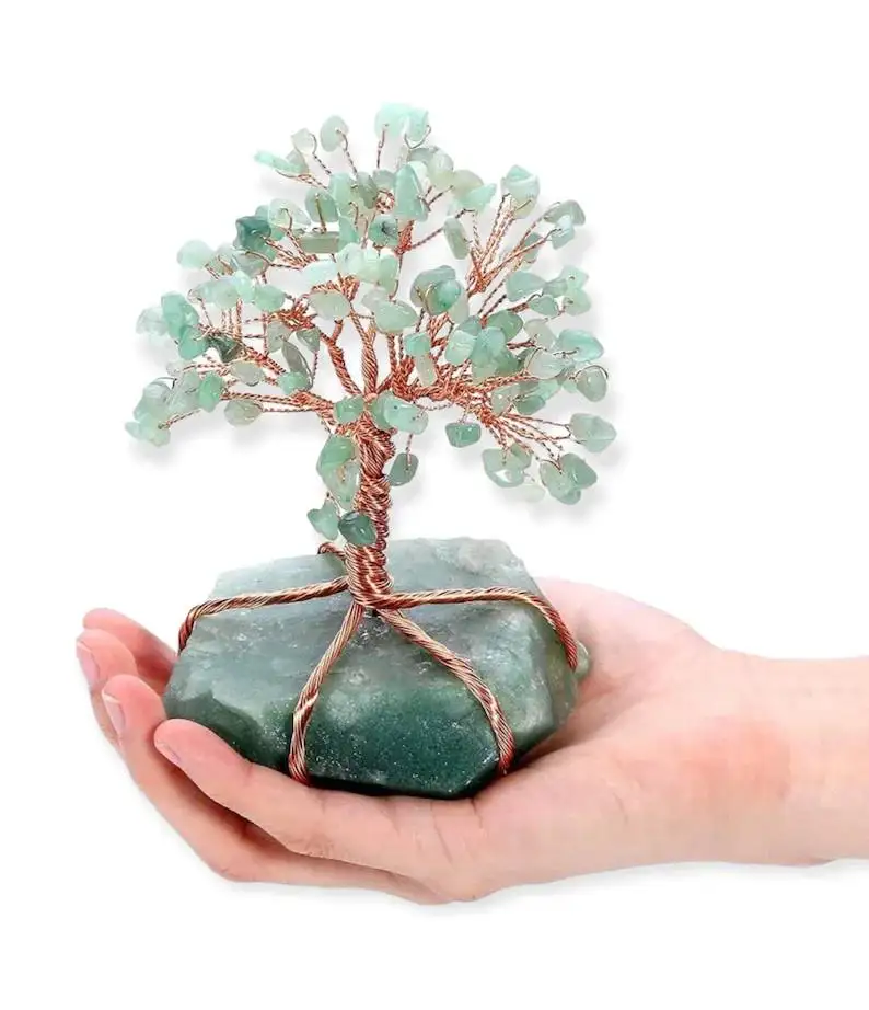 New Arrival Natural Green Aventurine Stone Rough Base Tree Green Aventurine Gemstone Tree Lucky bonsai tree For Home Decoration