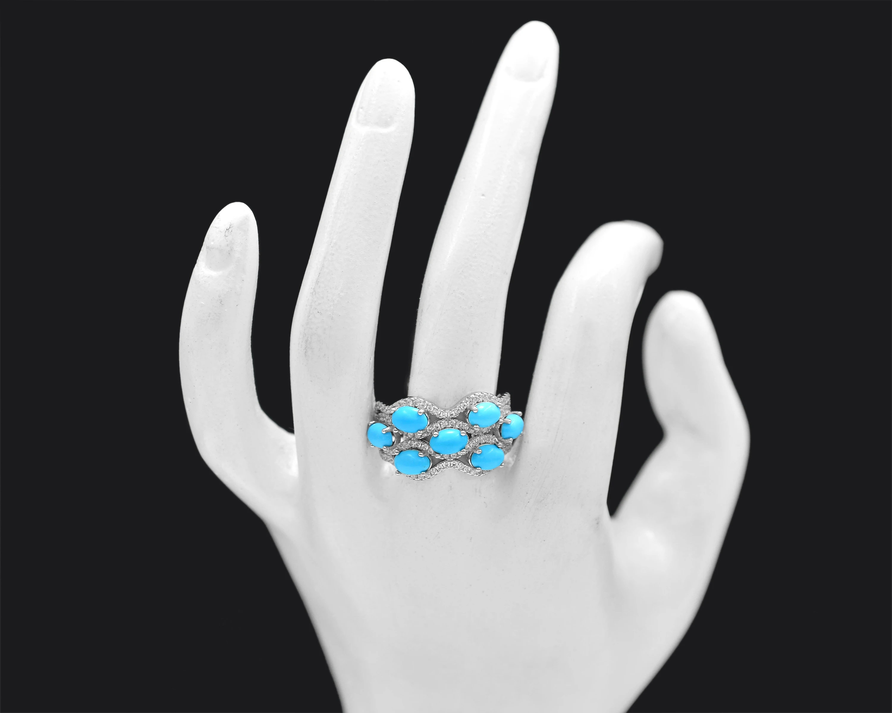 Top Trending 6x4 MM Oval Cut Natural Sleeping Beauty Turquoise Gemstone 925 Solid Silver Women Ring Wedding Jewelry Supplier