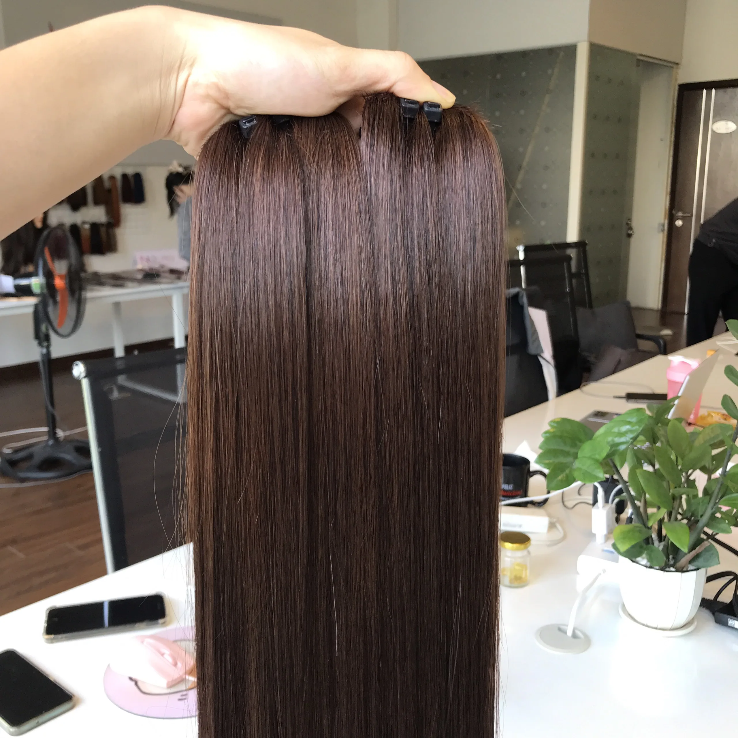 Нагрудный орех супер двойной вытянутый качественный 100% вьетнамские человеческие волосы высокого качества