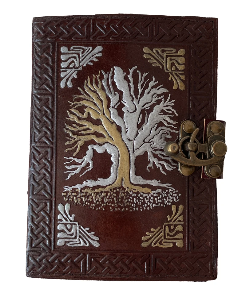 tree of life leather journal with golden Silver Leather Custom Notebooks Hardcover Brown cover Plain book Gift book of shadows