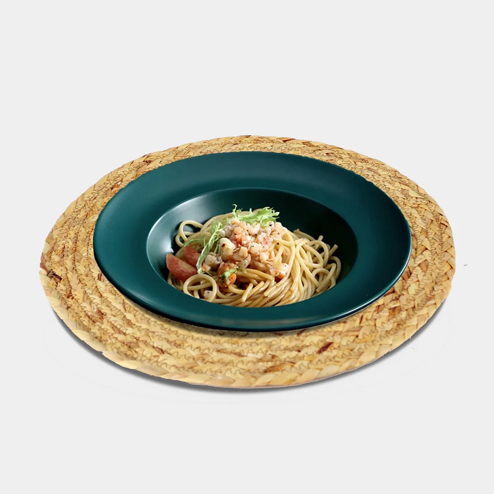 Handmade Solid Linen Place Mats Natural Color Water Hyacinth Design Hotel Home Arrow Weave String Wrap Disposable Shape Placemat