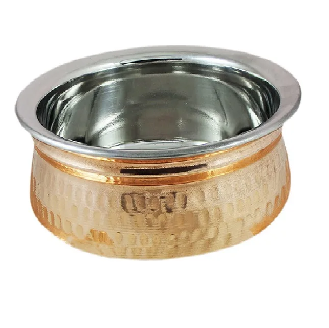 Traditional Indian Copper Dinner Bowl with 8-Inch Handle Kitchen Accessories Serveware for Home Cooking Party Handi Kitchen Gift