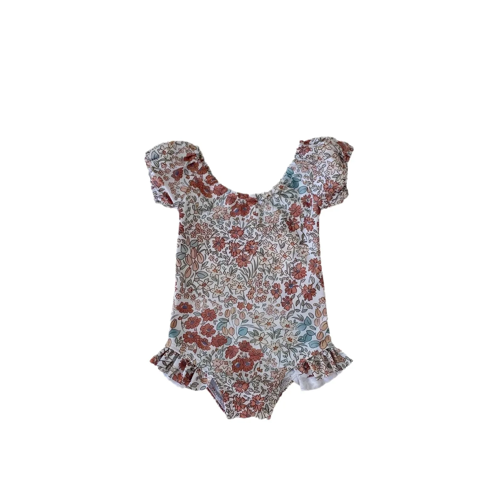 2024 Summer Girls Baby Floral Print Short Sleeve One Piece Swimsuit Kids Stretchy Outdoor Swimwear High Demand Comfort Fit