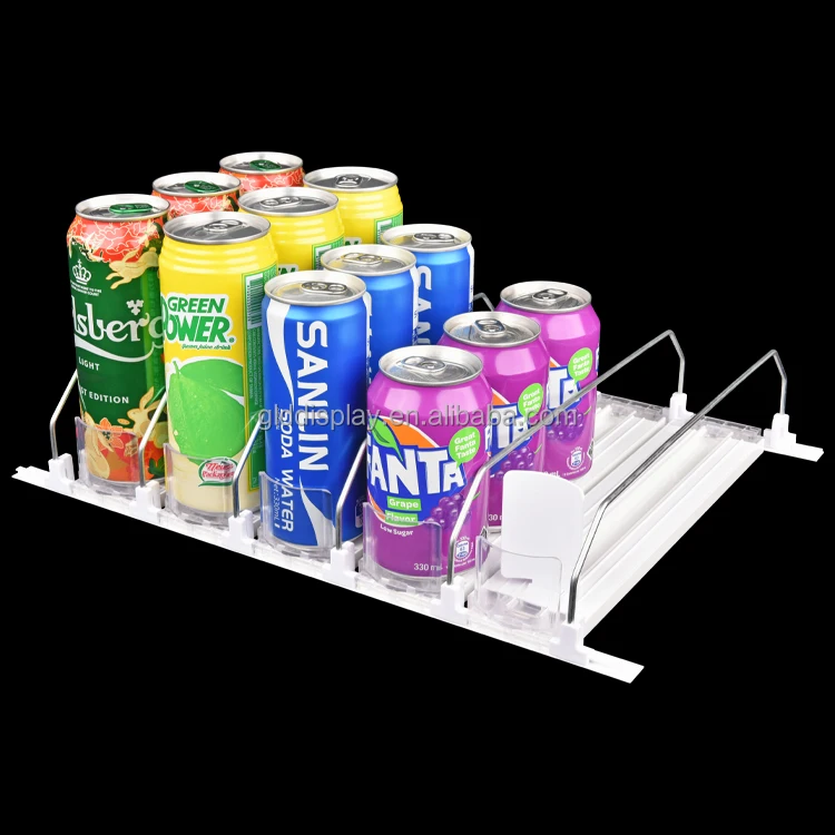 Retail Spring Loaded Fridge Bottle Can Beverage Drink Organizer Shelf Pusher Glide Tray