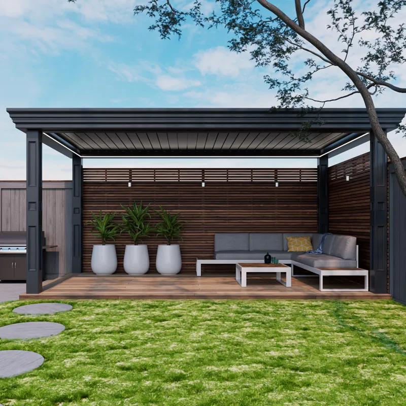 China Manufacturer Custom Pergola Electric Louvre Roof Pergola Aluminum Waterproof Outdoor Pergola with led