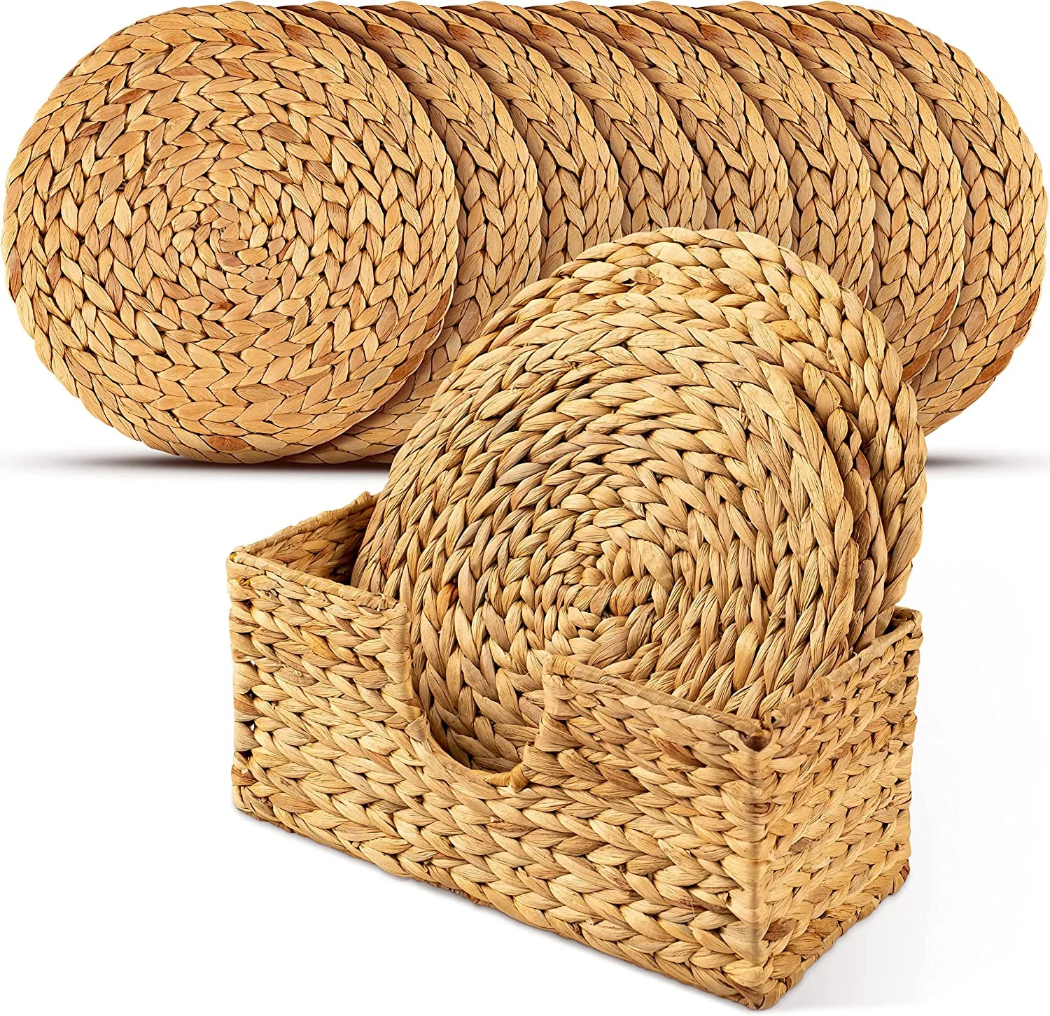 Seagrass Placemats and Coasters Water Hyacinth Woven round Tableholders for Dining Place Mats and Coasters Set