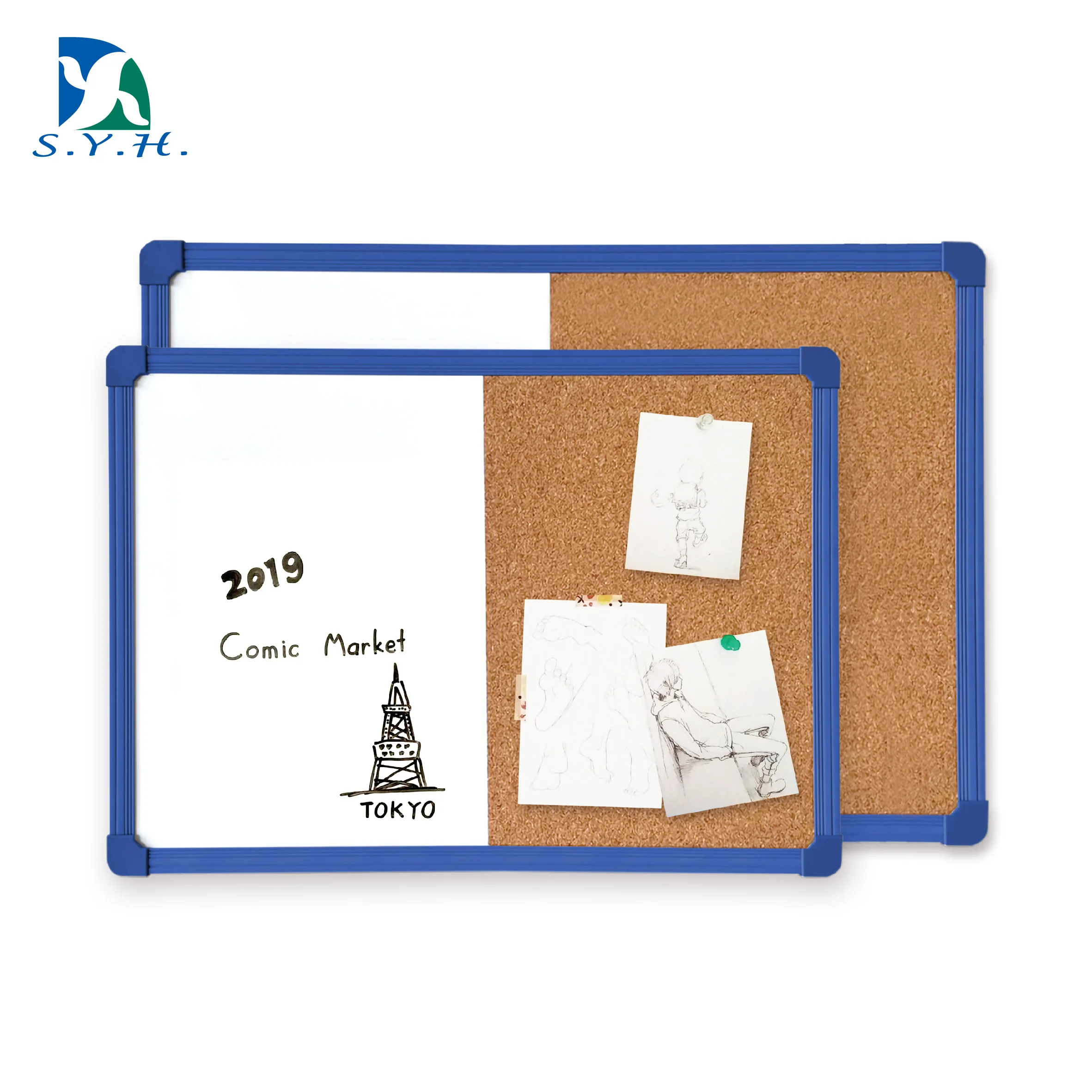 2-in-1 cork board with magnetic whiteboard