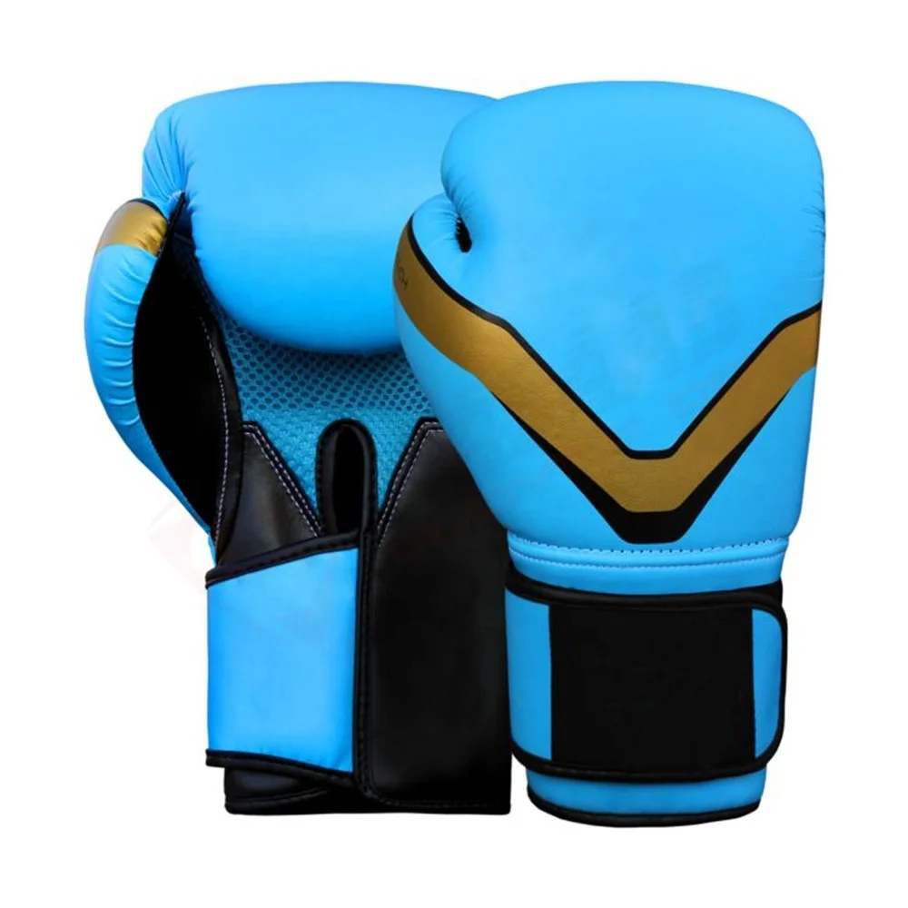 Blue-Color Fashion Breathable Adult Men Women Manufacturer Custom-Printings Handmade-Leather MMA Kickboxing Boxing Gloves