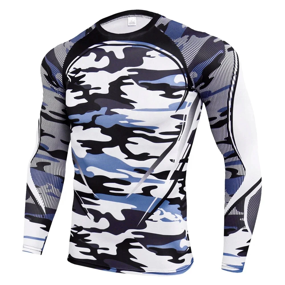 Custom OEM   Rash Guard Men Sublimation Printed Polyester Nylon Men Gym Rashguard Compression Shirts with custom color