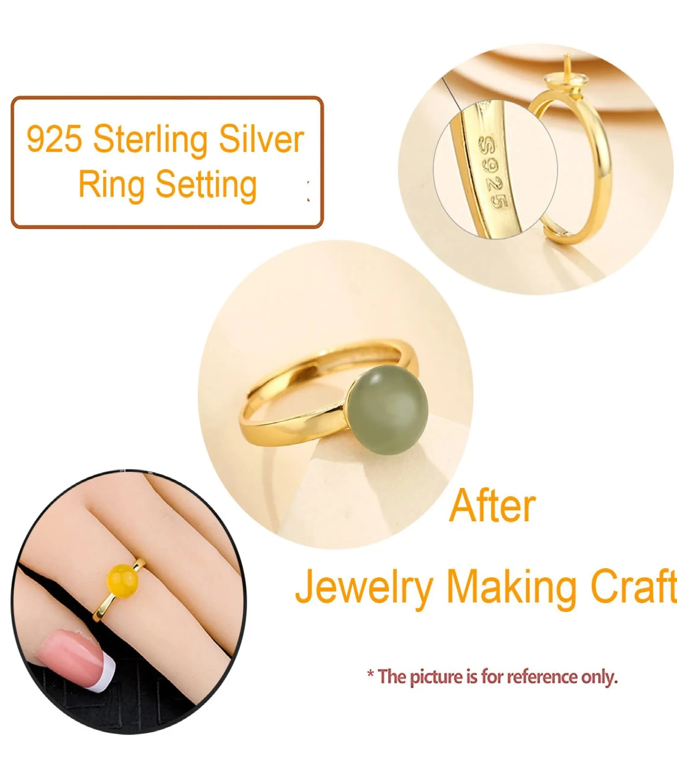 925 Sterling Silver Ring Eternity Vermeil Setting for 7-8mm Pearl Gems Adjustable Pearl Ring Mountings DIY Ring Making