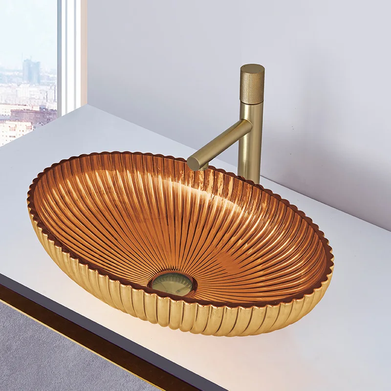 Factory Custom Design Crystal Wash Basin Transparent Counter Top Tempered Glass Vessel Washbasin Sink