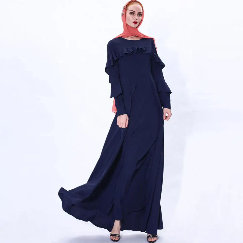 2023 Solid Color Dubai Turkish Muslim Dress Islamic Clothing Modest Fashion Muslim Women Dress