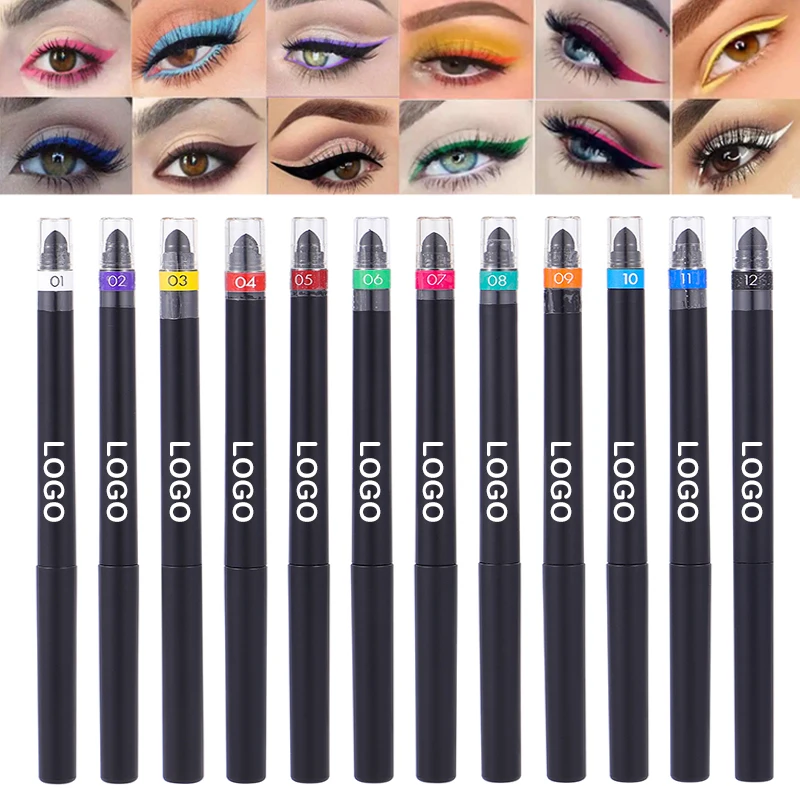 Creamy Long Lasting Private Label Gel Eye Liner Pencil 3 In 1 Waterproof Crayon Sponge Brush Colorful Retractable Eyeliner
