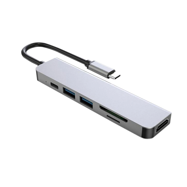 6 In 1 USB C Hub with 4K HDTV SD/TF Card Reader Type C 3.1 To 4K HD Adapter PD Fast Charge for MacBook Notebook Laptop Computer