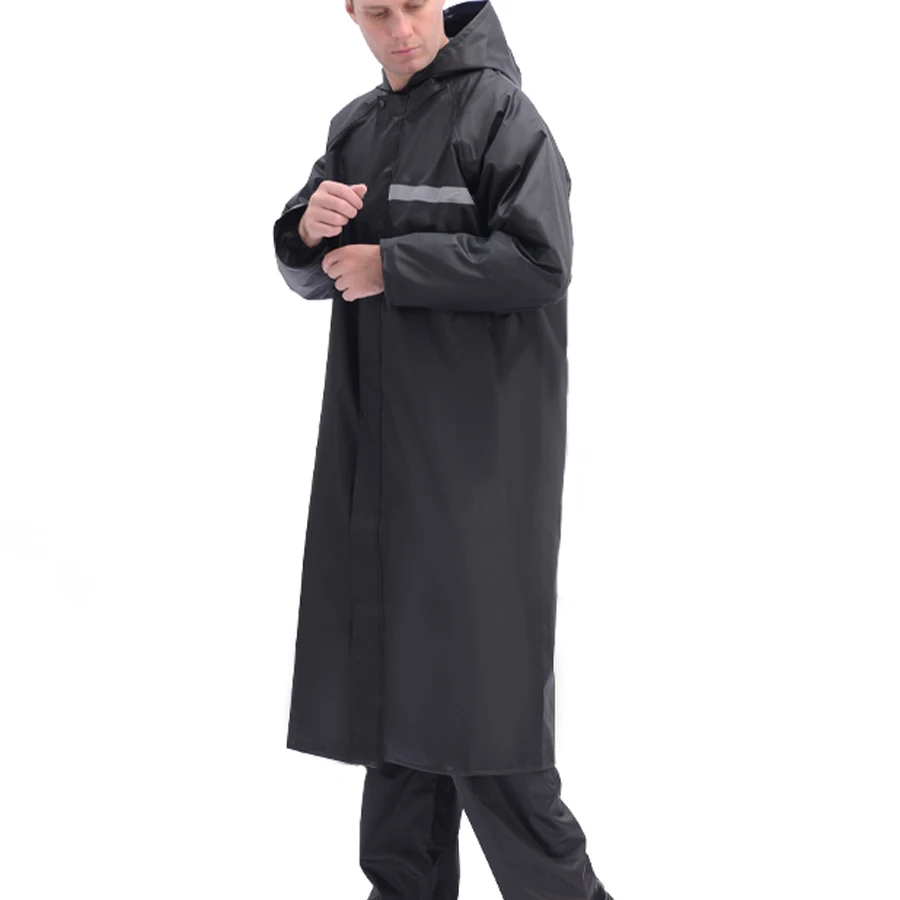 Men Black Long Rain Jacket Waterproof Raincoat Outdoor Trench Jacket Hooded Safety Long Rain Coat Breathable Raincoat