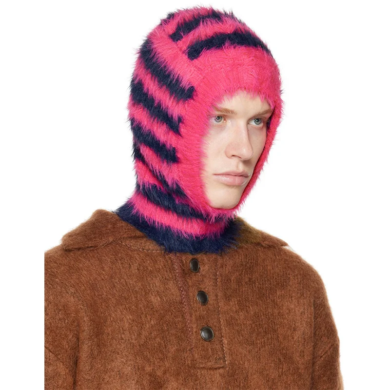 Custom Logo 1 Hole Men Women Wool Mohair Winter Knit Hoodie Ski Mask Facemask Balaclava