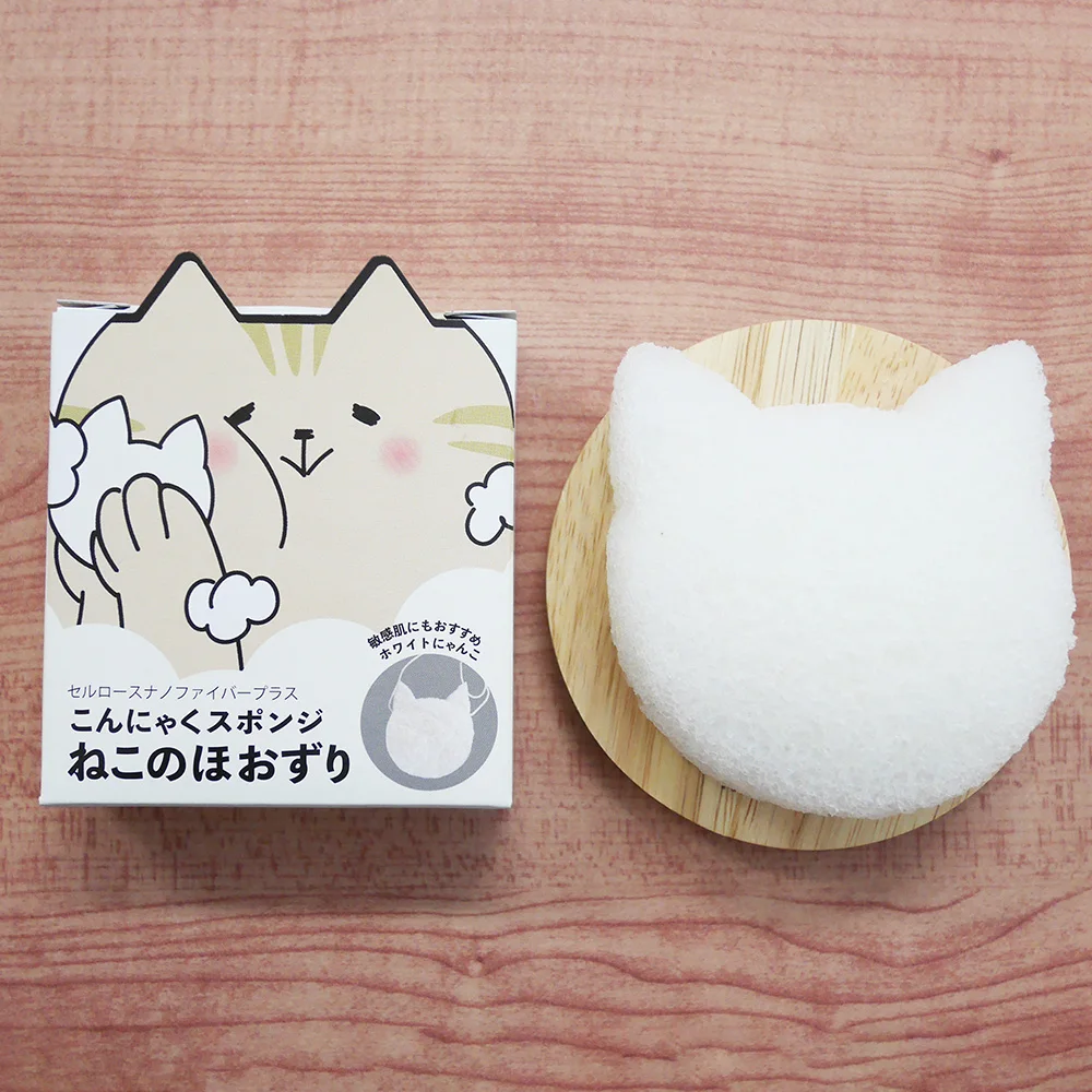 Cat Shaped Japanese bath sponges eco-friendly organic super hot wholesale natural face konjac sponge for healthy skin