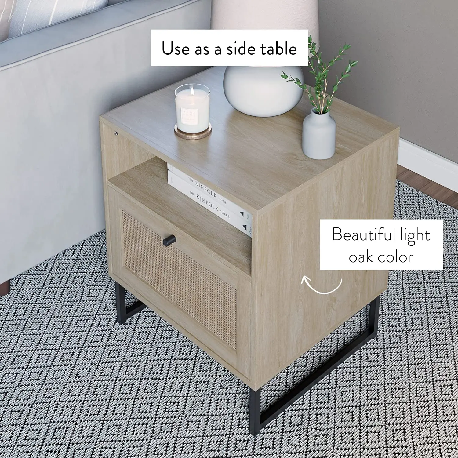 Hot sale modern special design End Table Wood Finish & Matte Accents with High Quality Storage for Living Room or Nightstand, Be