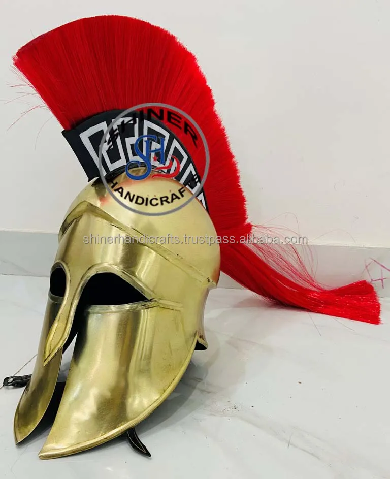 Средневековый греческий Спартанский коринский шлем 18 калибра стальная Античная Броня с красным шлейфом Латунный Шлем F деревянной