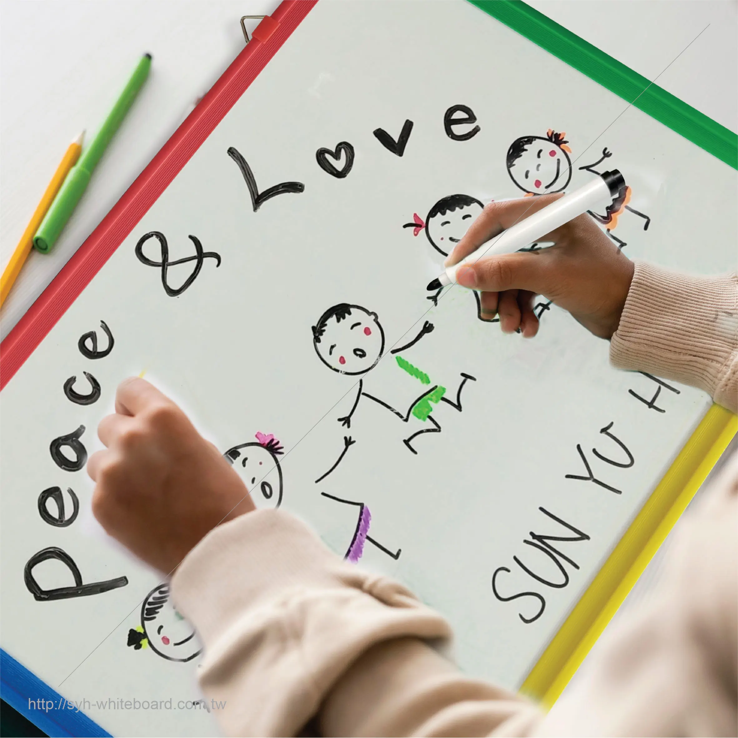 Colorful 45*60 magnetic whiteboard with plastic frame and movable tray