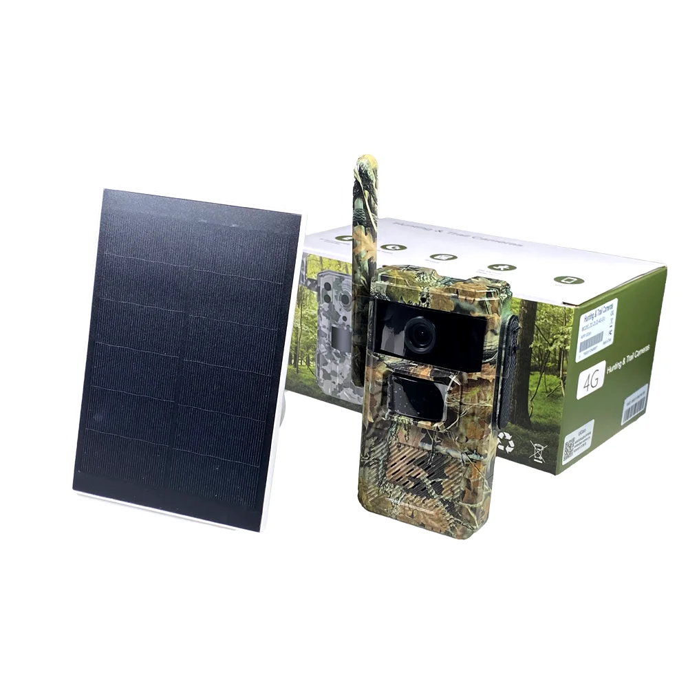 14MP Wild Hunting Camera 4G Lte Trail Camera SIM Wireless Night Vision Camera For Hunting Green Camo With Solar Panel