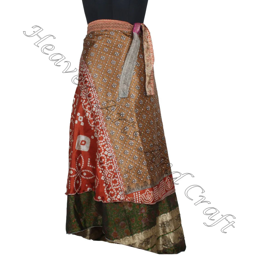 Best Buying Wholesale Price For Saree Silk Magic Wrap Skirts Vintage Indian Silk Sari 2 Layer Magic Wrap Around Skirts cover up