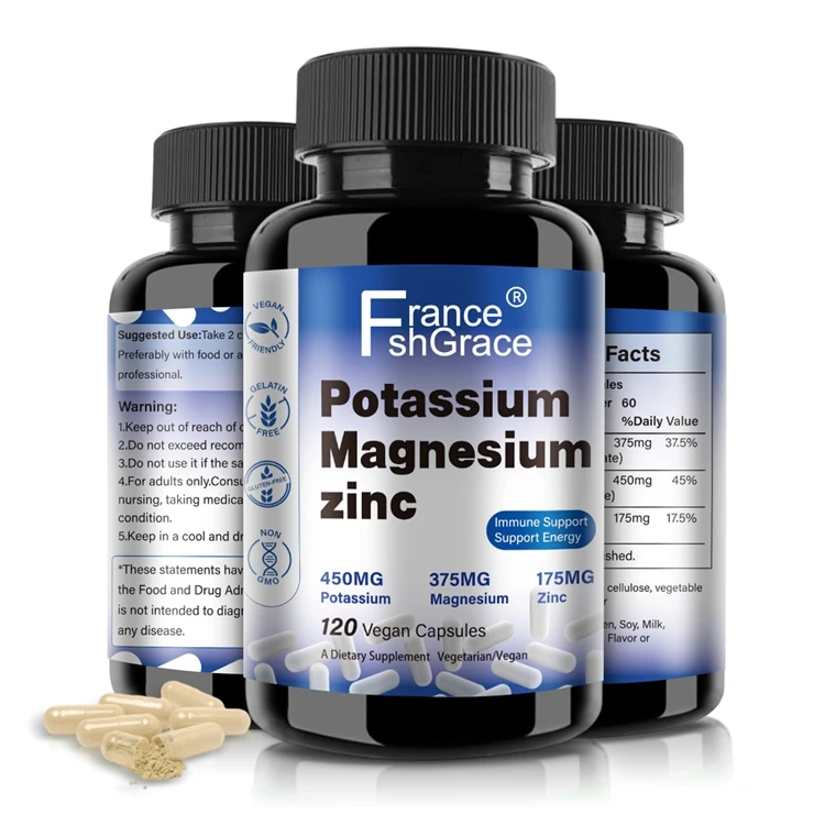 120 Capsules Potassium Magnesium Supplement 1000mg Magnesium Potassium Zinc Aspartate for Vascular Bone Heart Health