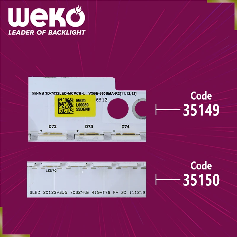 TV LED BACKLIGHT- 55NNB 3D-7032LED-MCPCB-R-V2GE-550SMB-R2-RIGHT -7032LED-MPCB-L-V2GE-550SMA-R2 -LEFT- 68 CM 76 LEDS TOTAL 2 PCS