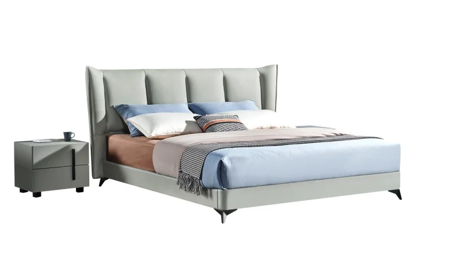 Leather Bed Frame Platform Headboard Bedroom Furniture Design Wooden Luxury Queen Size King Size Customized Modern 10 Sets P821