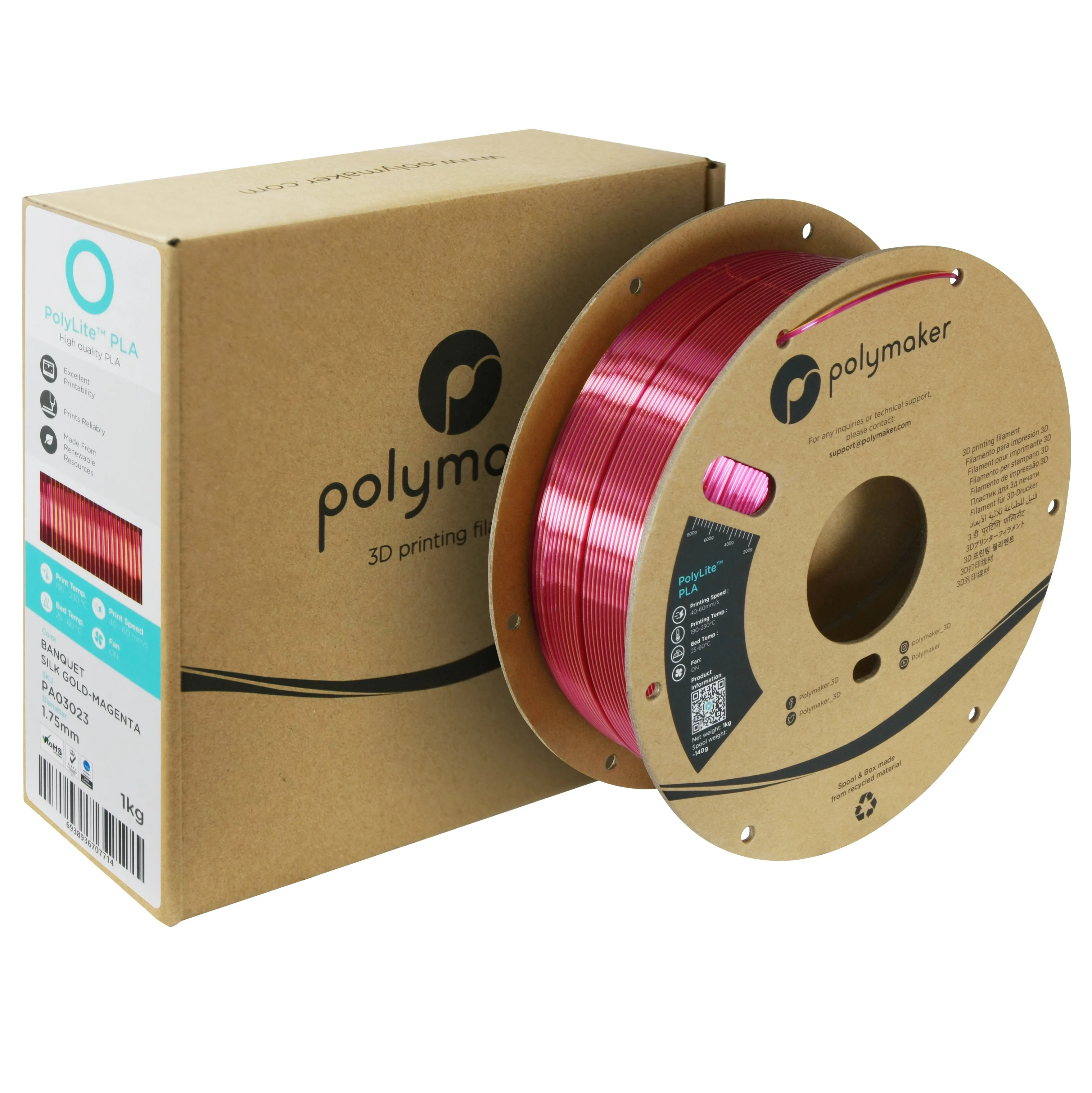 Factory Price Custom 1kg / 1.75mm Polymaker PolyLite PLA Silk Dual Colors Silk Shiny 3D Printer PLA Filament