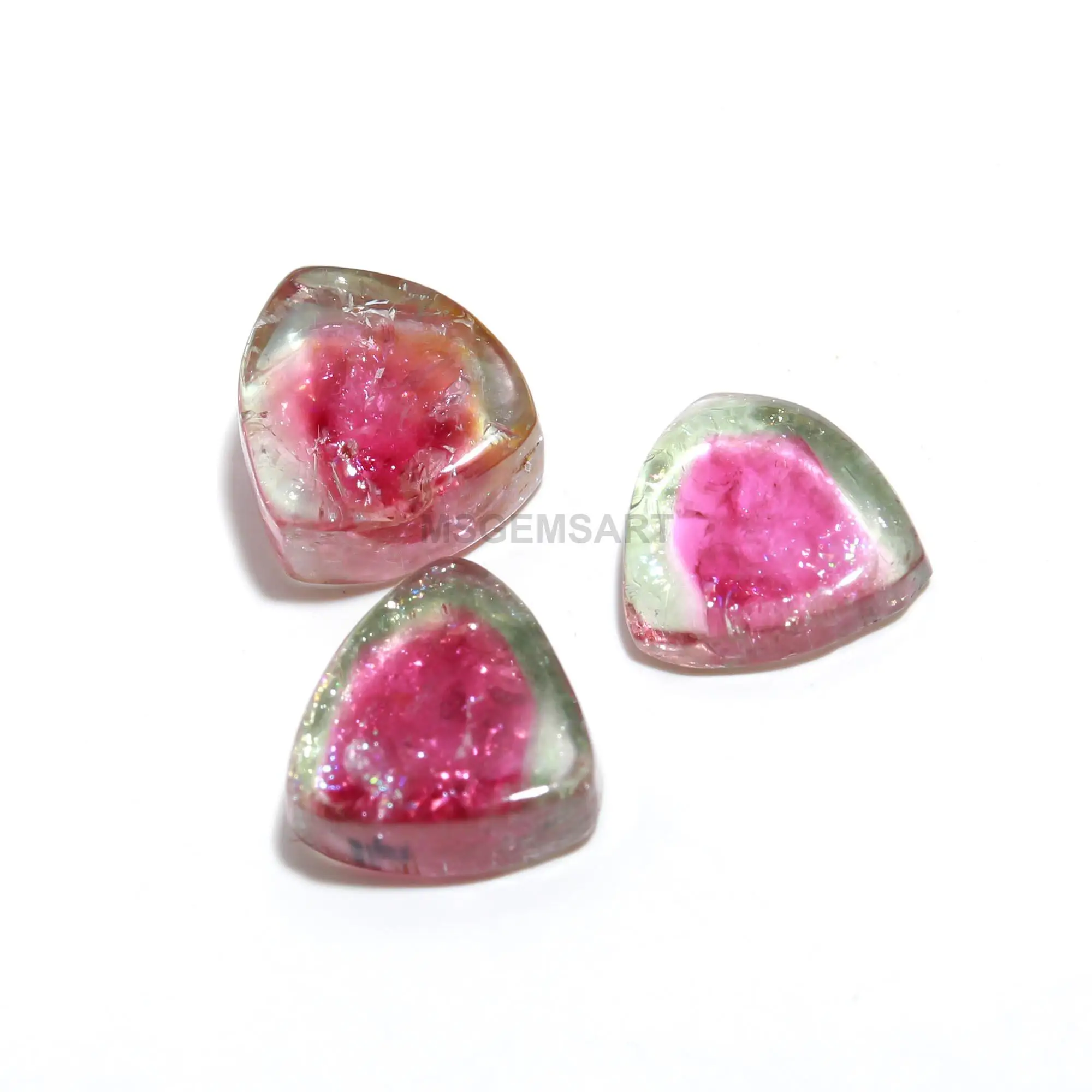 Natural Bi-Color Tourmaline Cabochon Slice Matched AAA+ Pink Trillion Tourmaline for Jewelry Accessories Crystal Glass Material