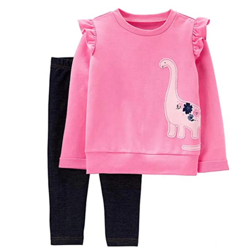 Fall Winter Kid Clothes, Children Fall Clothing, Little Girl Sweat Suits Pakistan Casual OEM Service Solid Knitted 100% Cotton