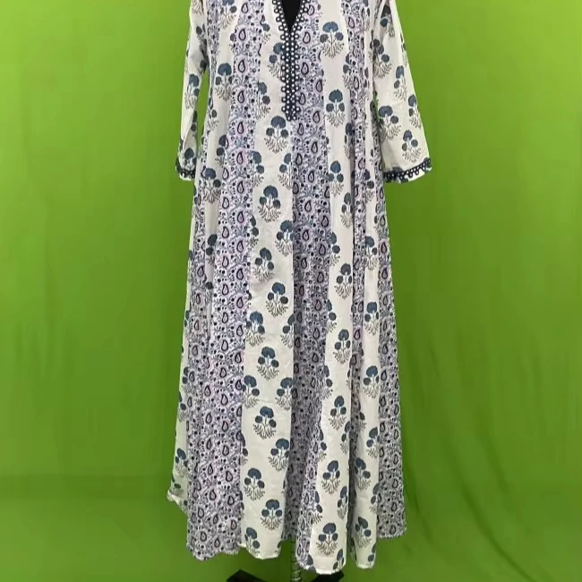 Floral Hand Block Print Women Dress Indian Handmade Tunic Long Dress, Cotton Women Wear Dress, Party Wear Light Weight Dress
