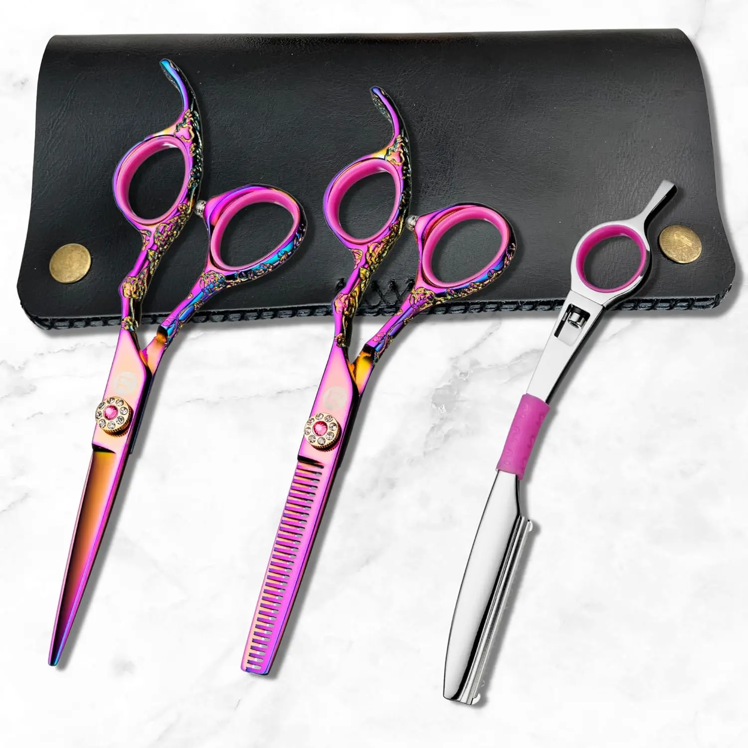 Pink Set of Professional Hair Shears - Includes Cutting and Thinning Shears - Hair Cutting Shears for Professionals & Beginners
