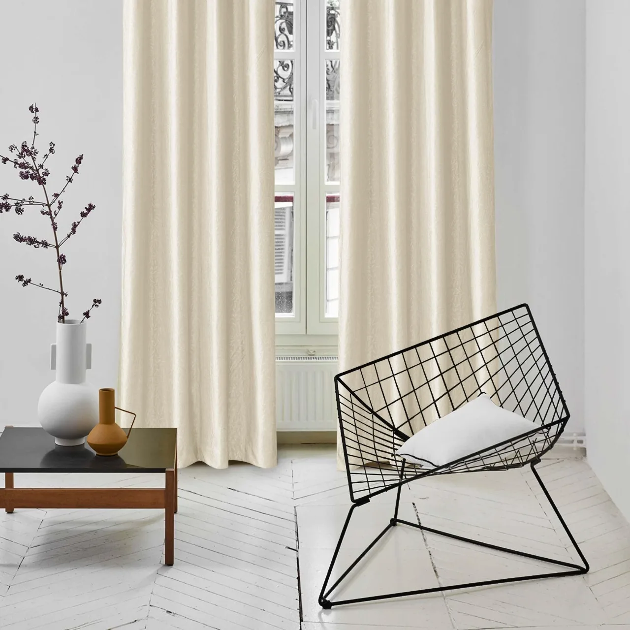 Wholesale Custom Beige Embossed Velvet Curtains Branched Leaves High Quality Stitched Luxury Window Coverings Bedroom Hospital