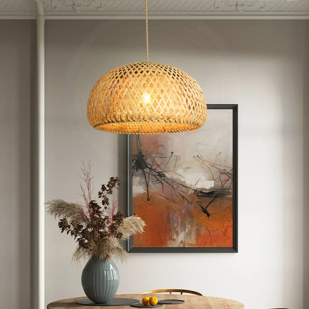 Bamboo Pendant Lights Handmade Wicker Lamp Shades Covers Cheap Wholesale Hanging Lamps Round Natural Home Decor Classic Indoor