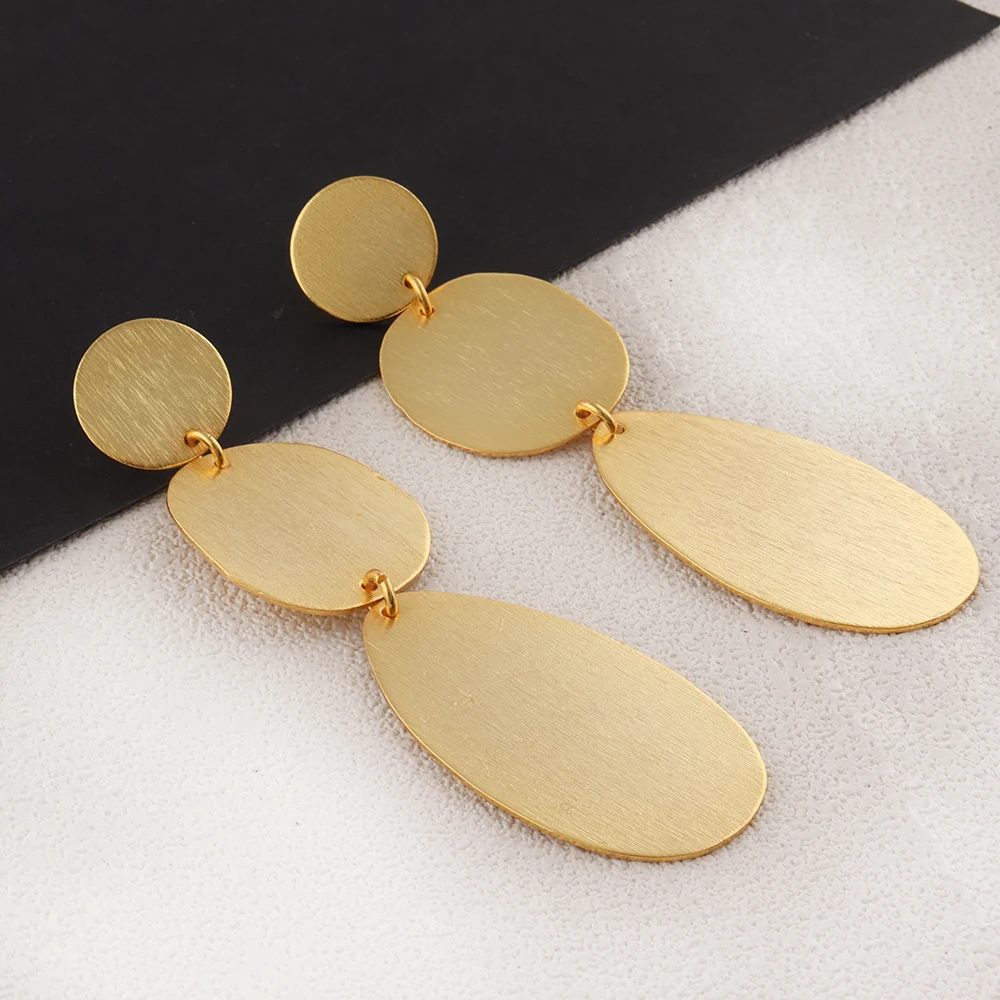 Mode Joyas Gold Plated Round & Oval Designer Brass Metal Stud Earrings Jewelry  Long Studs Dangle Earring Jewellery E-1473