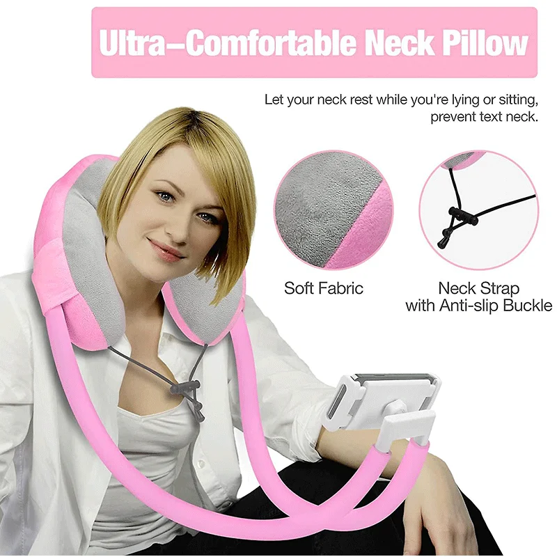 2024 New Memory Foam Neck Pillow Mobile Phone Holder Hanging Neck Style Foldable Travel Neck Pillow