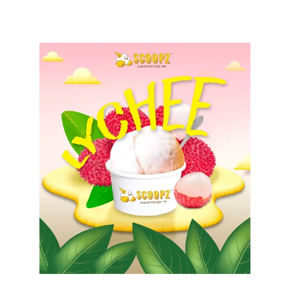 New Product Refreshing Fragrant No Artificial Colouring Frozen Fruity Sweet 3.5oz Cup Lychee Sorbet Ice Cream Made in Singapore