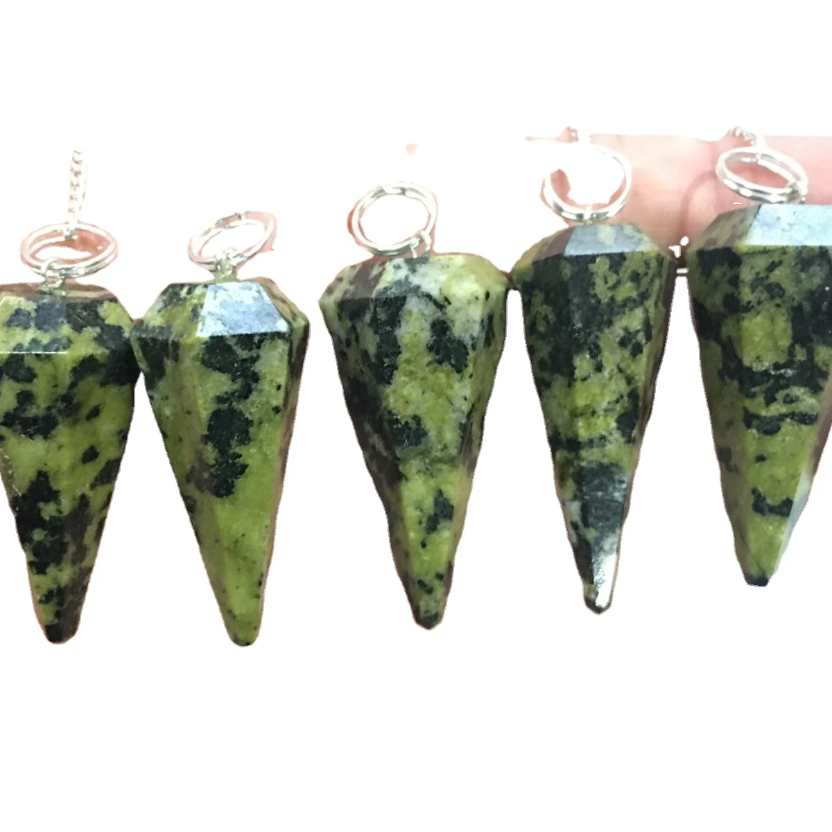 latest natural Green epidote crystal wholesale pendulum with chain for dowsing and healing meditation product buy from kinggems