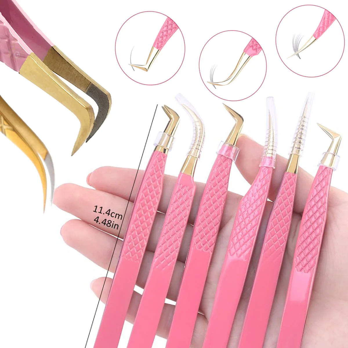 Pink Color Fiber Tip Eyelash Tweezers Colt Volume Diamond Grip Tweezers Stainless Steel Extension Eyelash Tweezers