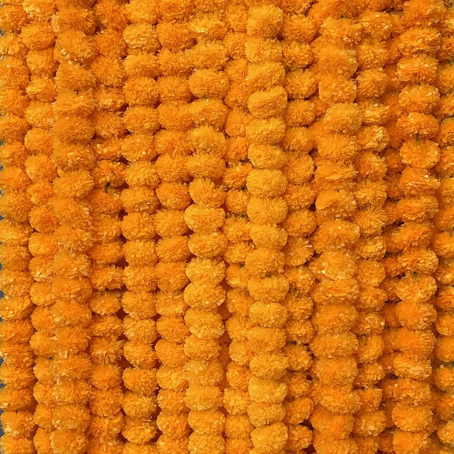 Artificial Marigold orange flower garlands 5 ft long use in parties, celebrations, Indian weddings themed