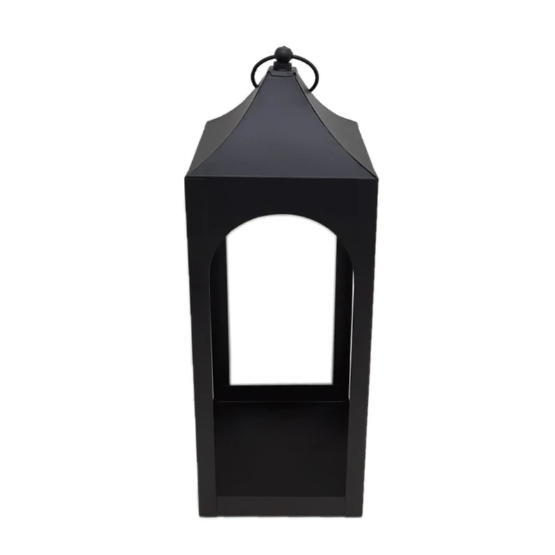 Home Decoration Glass and Iron Square Shape Indoor Hanging Lantern  Matt Black Color Candle Holder for Tabletop Handmade