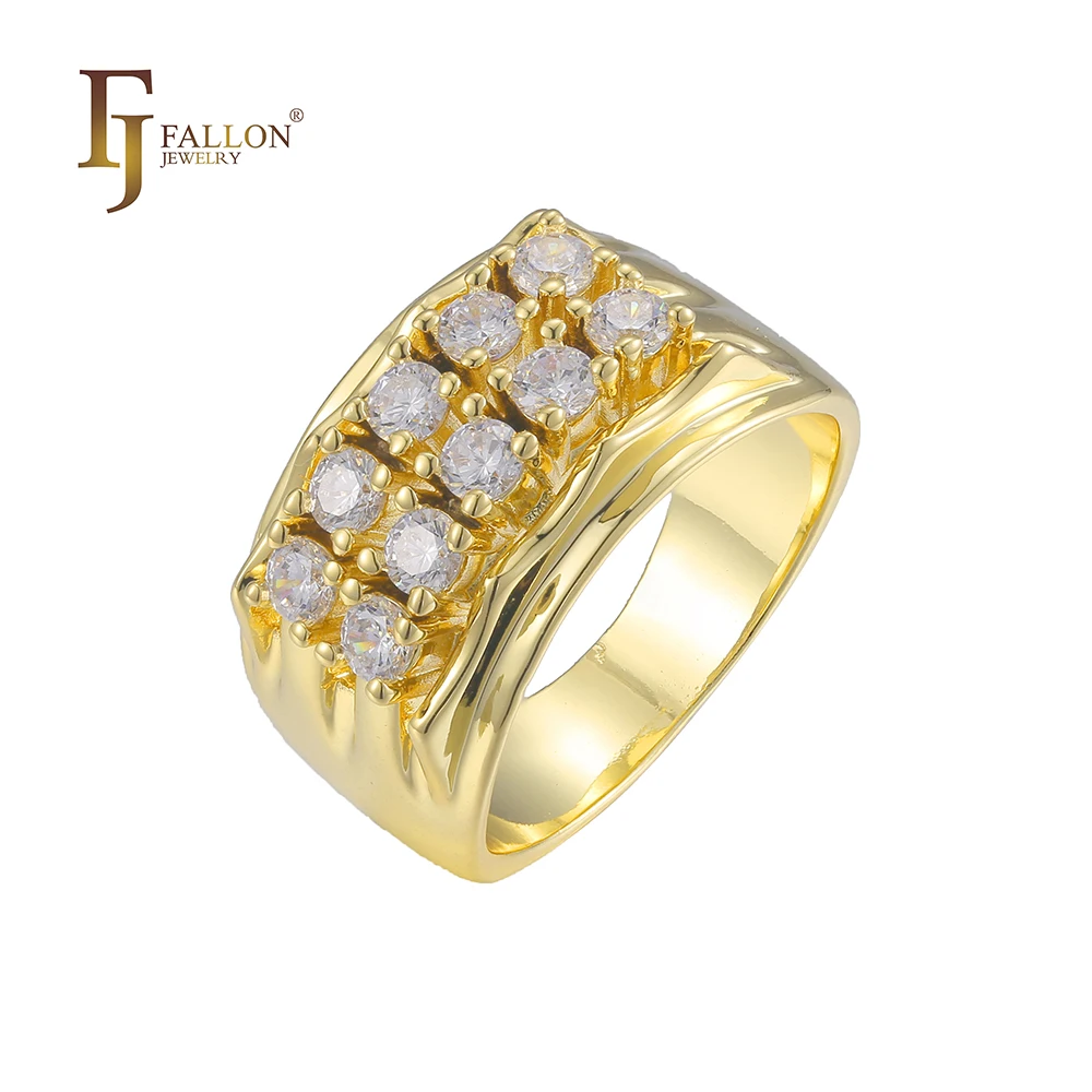 53210185 FJ Fallon Fashion Jewelry Ten Stones Cluster Engagement Rings Plated In 14K Gold Brass Based